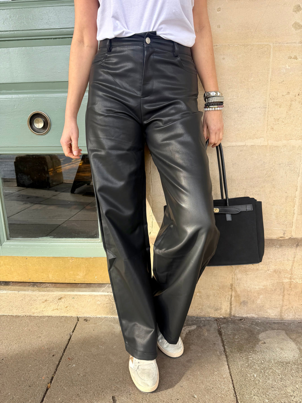 Ally Faux Leather Barrel Pant - Black