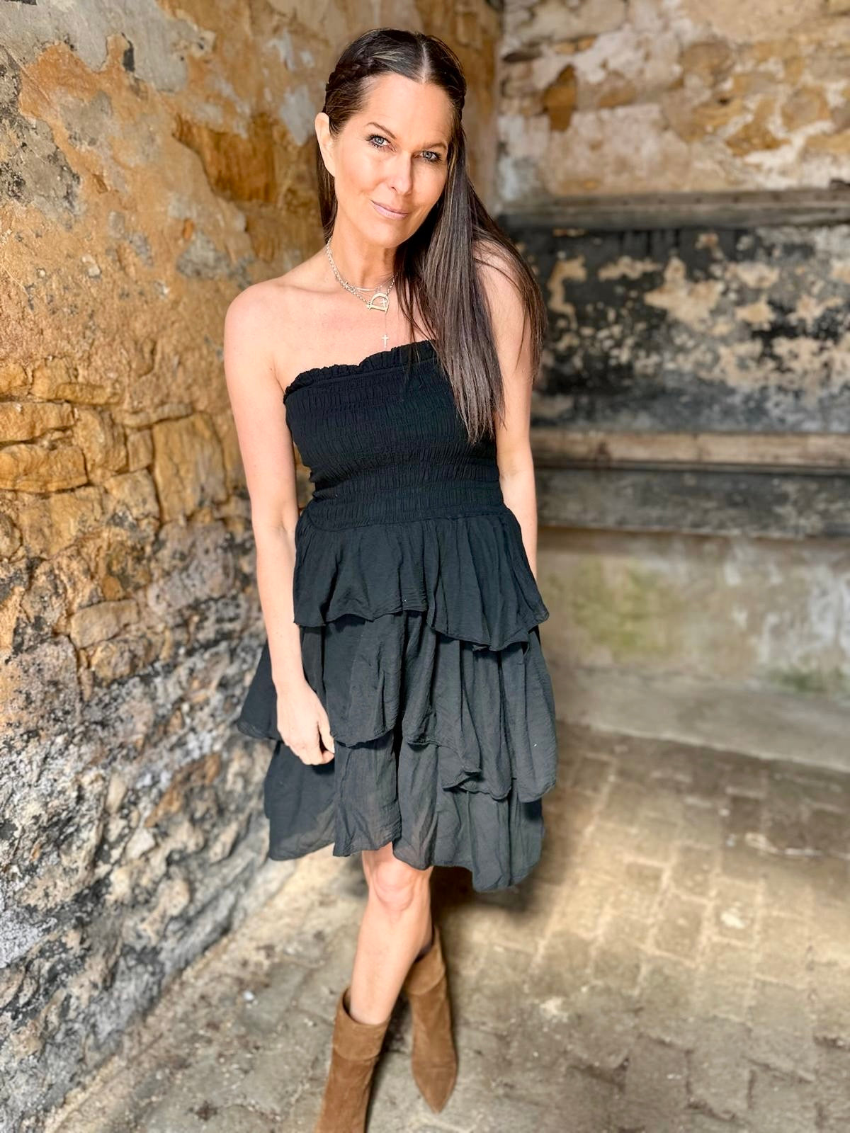 Laurie Ruffle Mini Dress - Black