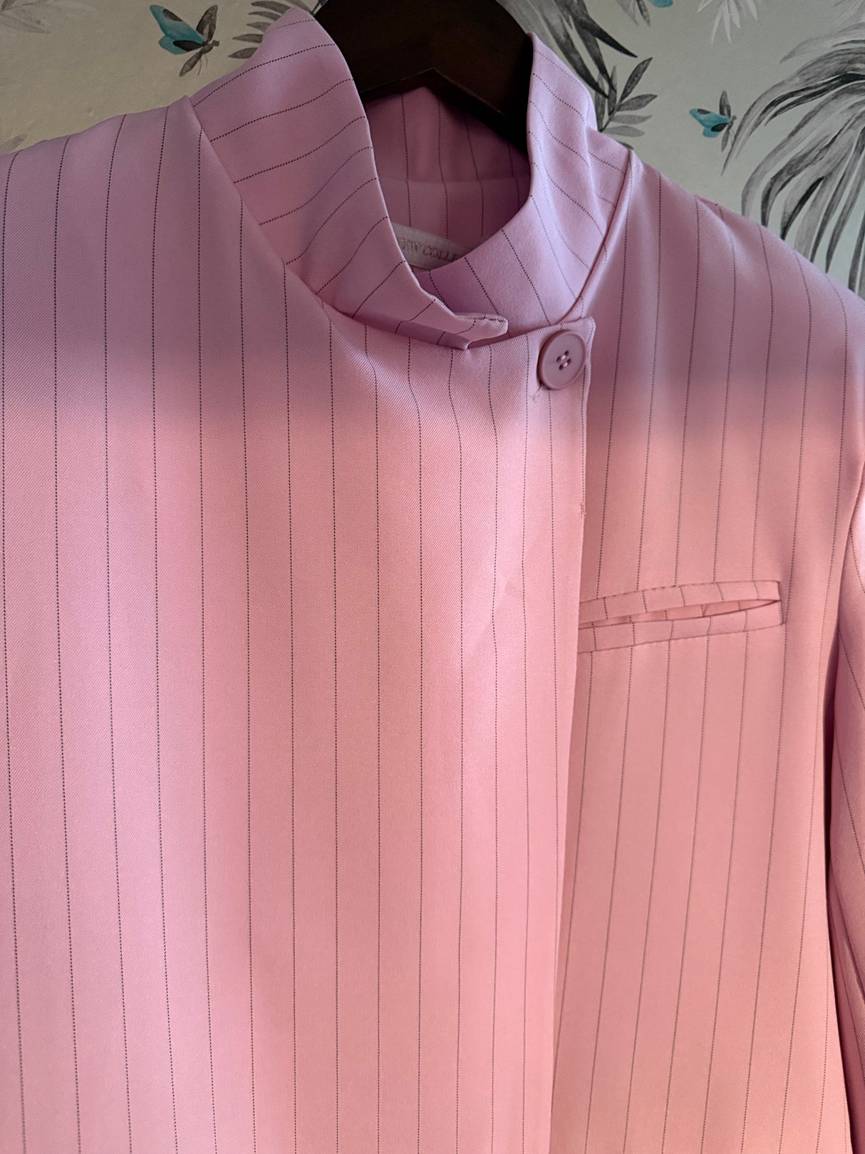Pinstripe Funnel Neck Blazer - Pink