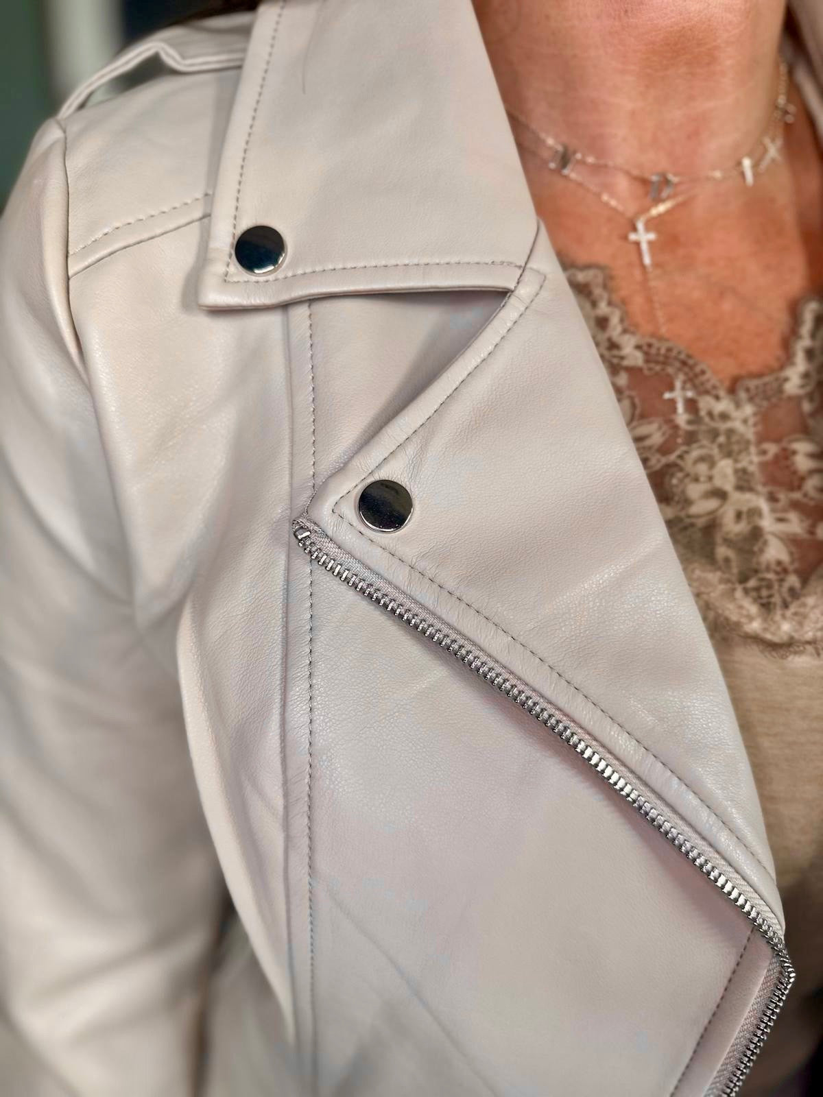 Biker Jacket With Collar - Stone