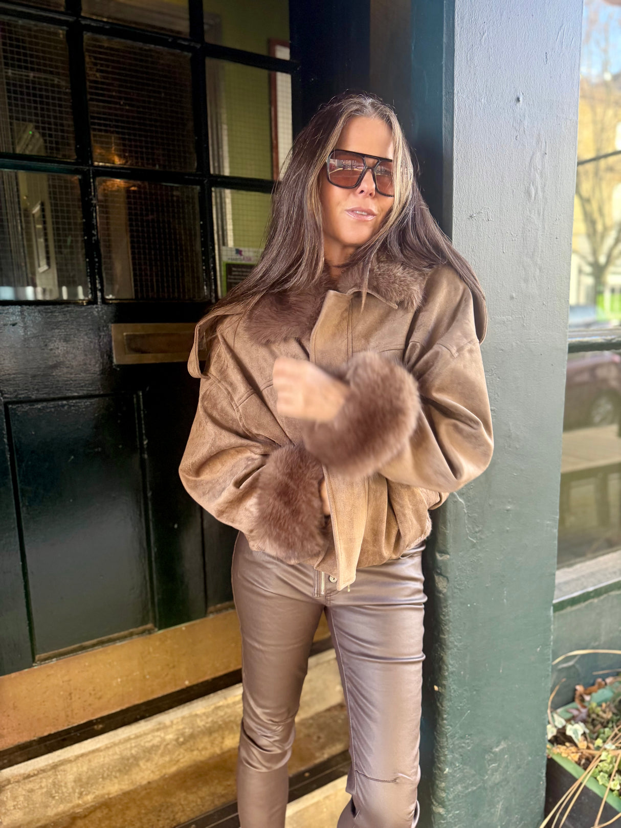 Shauna Faux Suede Bomber - Taupe