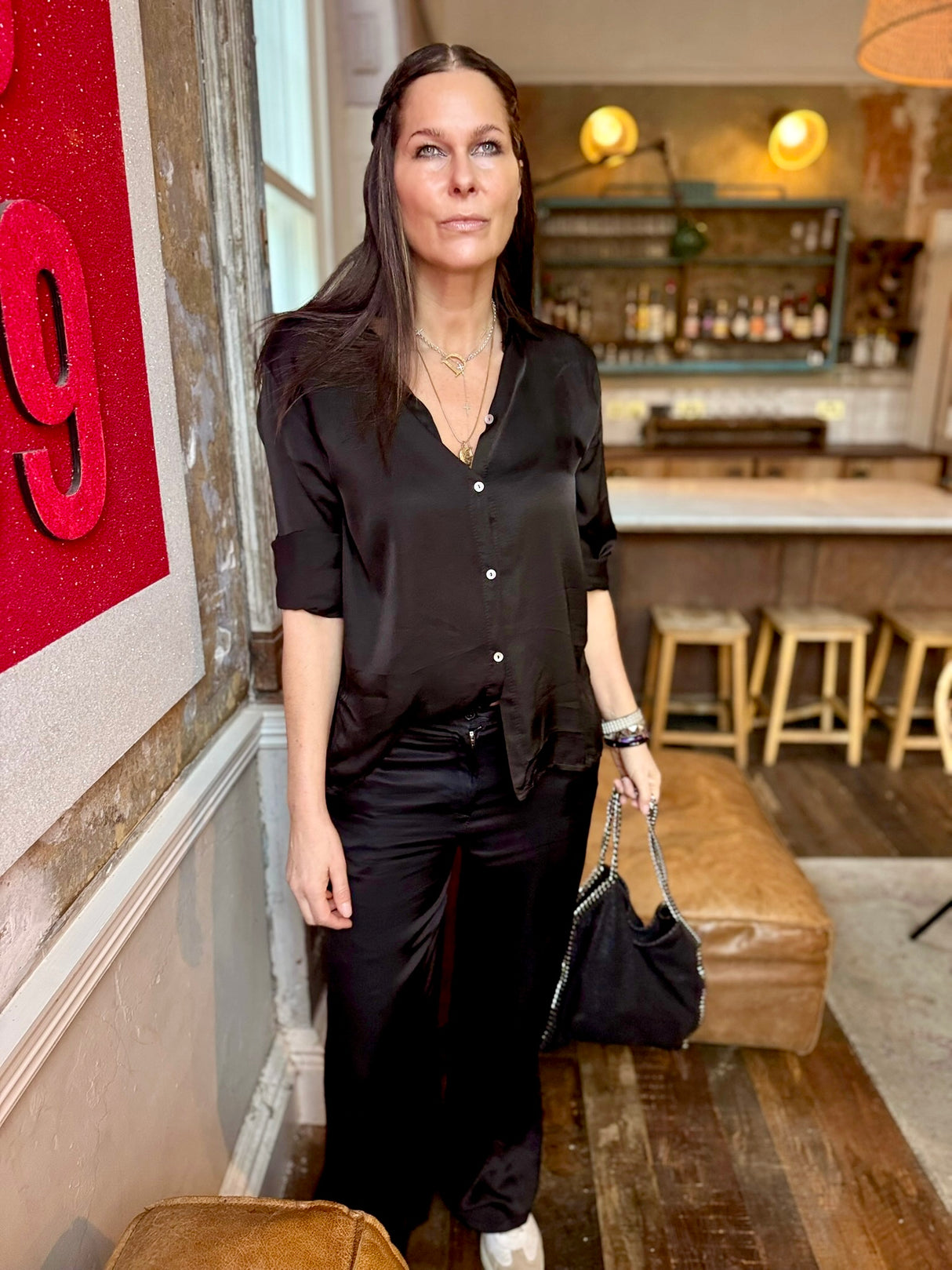 Blusa de mezcla de seda Ray - Negra