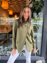 Pinstripe Funnel Neck Blazer - Green