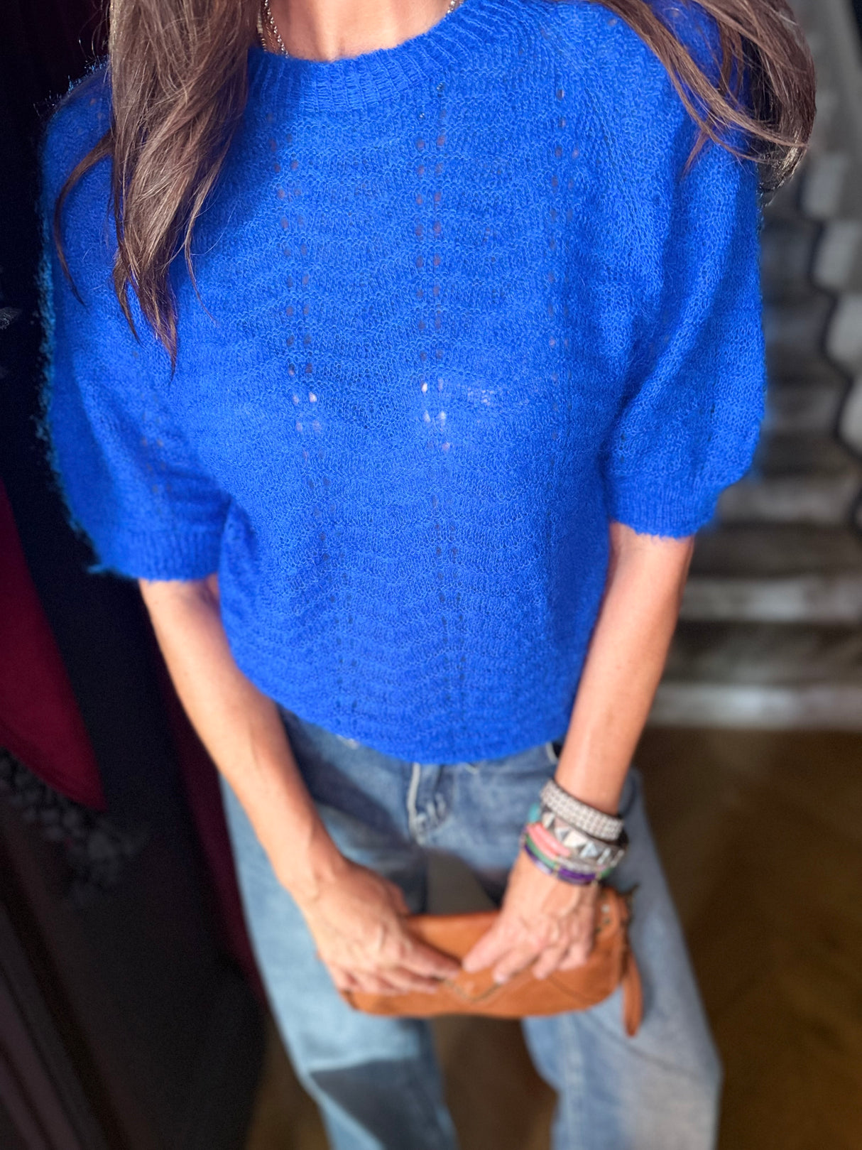 Harvest Short Sleeve Knit - Cobalt