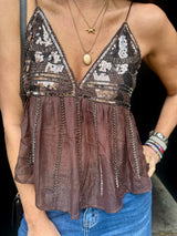 Liza Sequin Camisoles - Chocolate