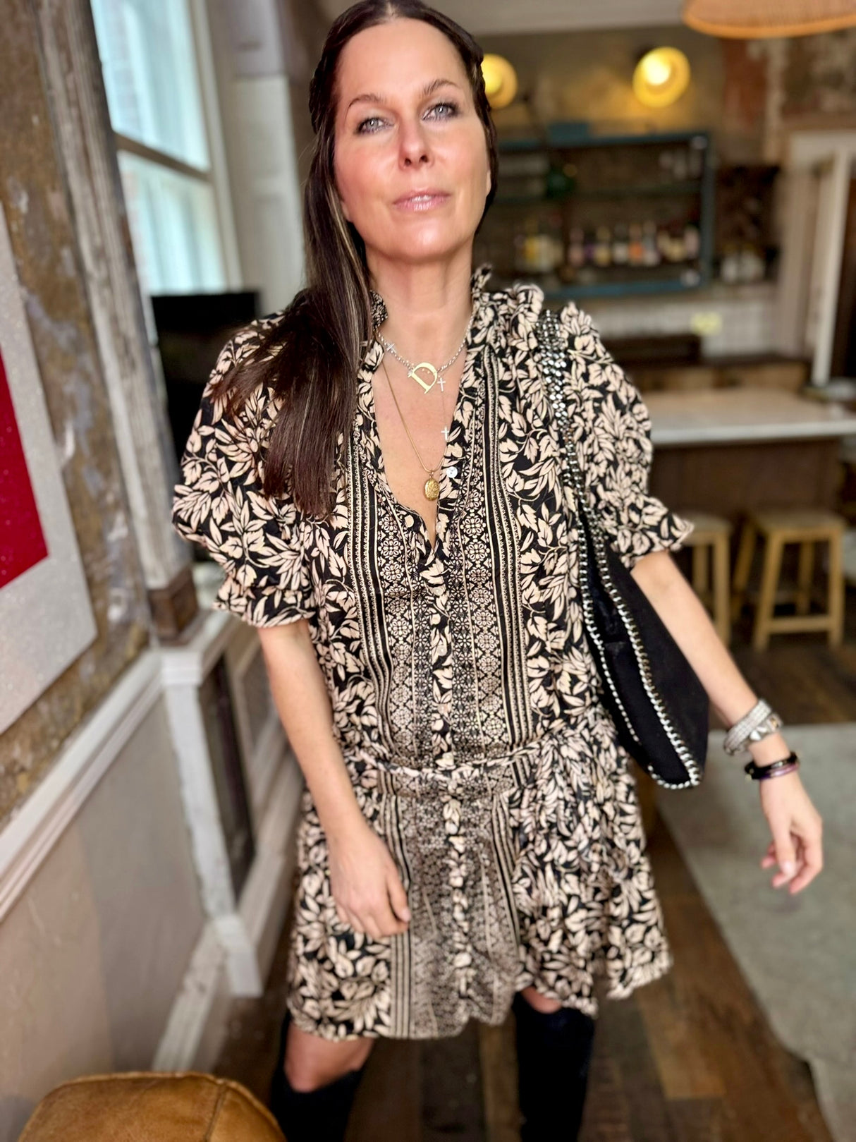Clarissa Printed Dress - Black