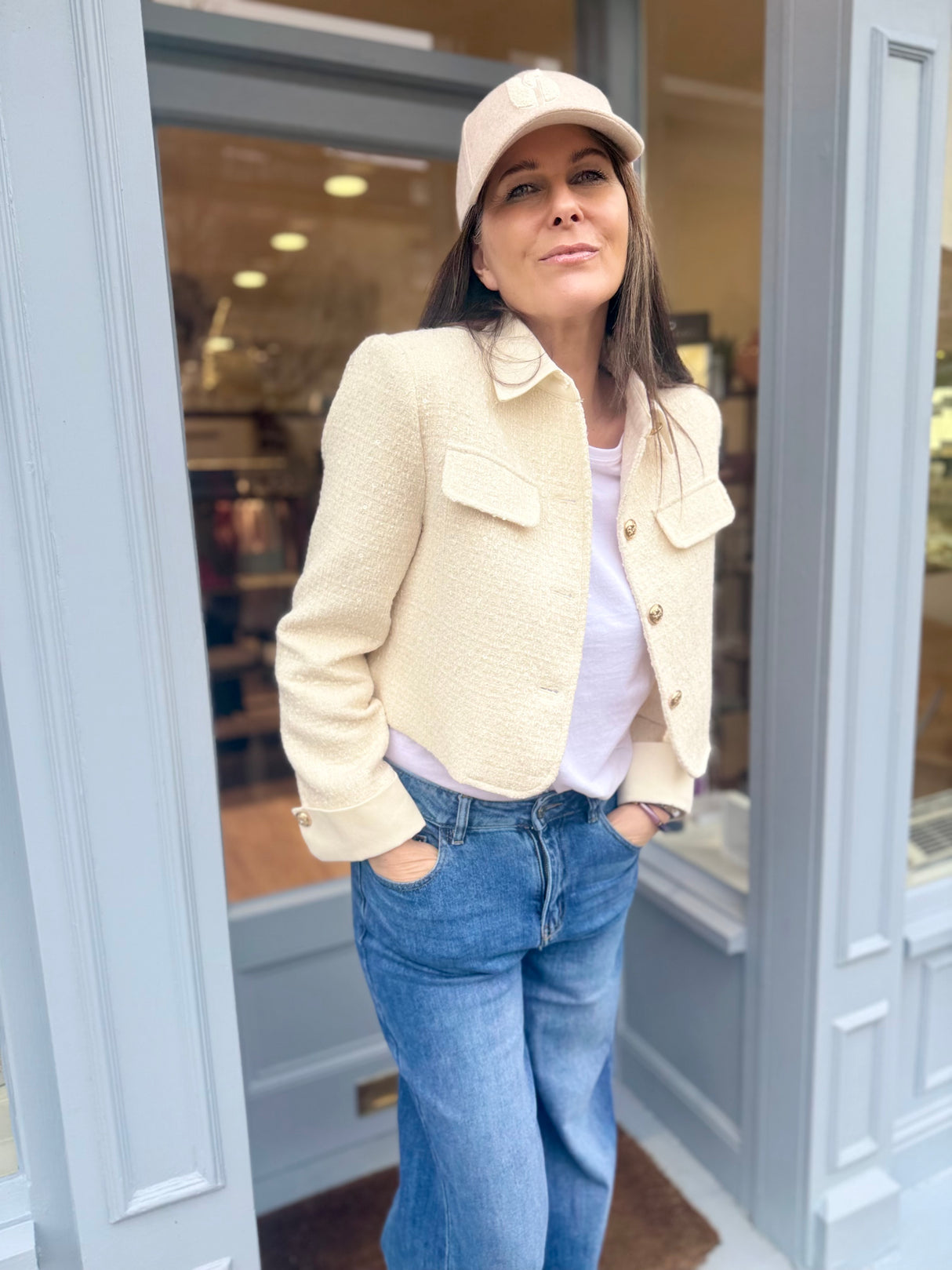 Verity Sequin Cropped Jacket - Ecru