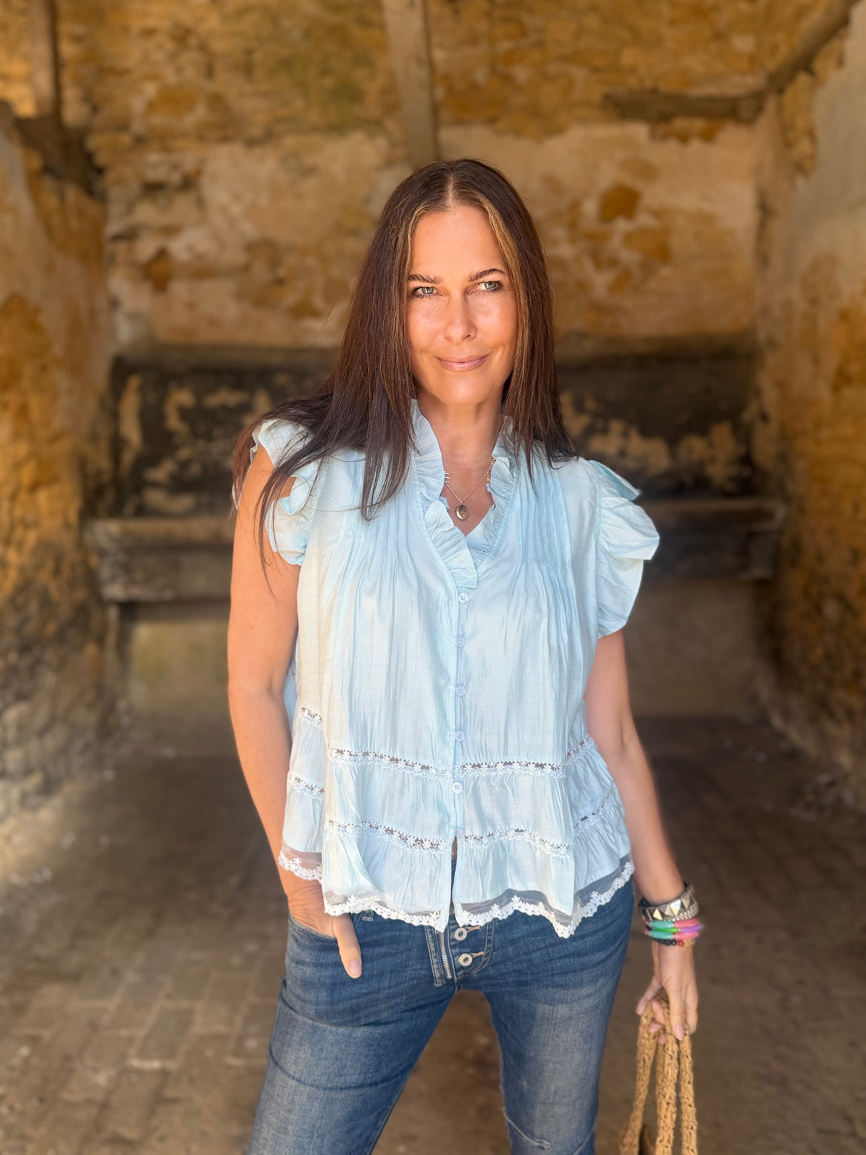 Arden Ruffle Blouse - Blue