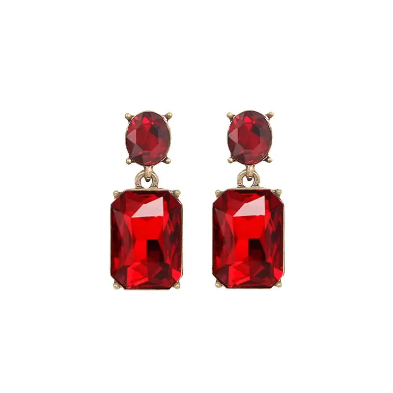 Oval Gem Earring - Fire Red