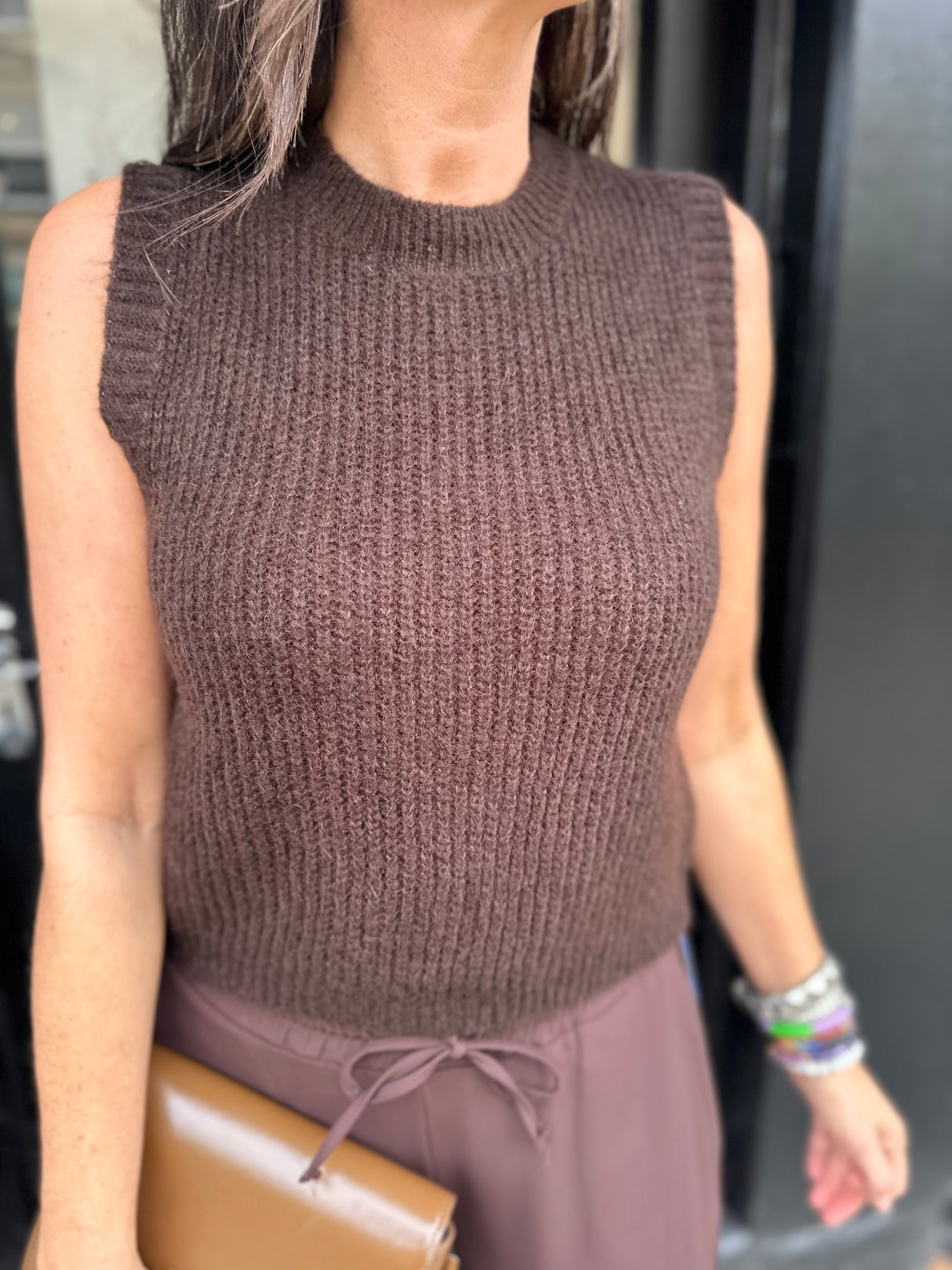 Bubblegum Crew Neck Vest - Chocolate