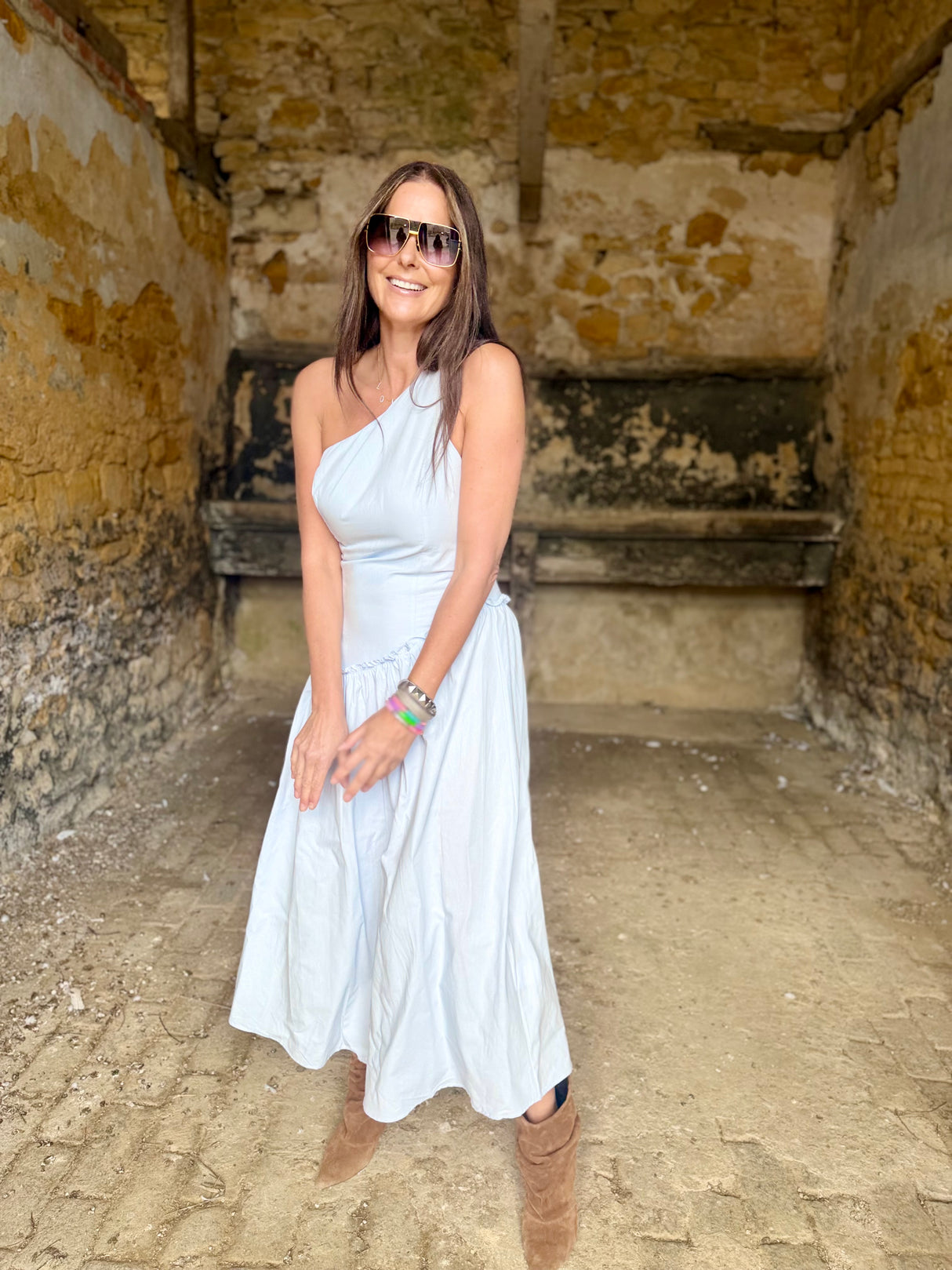 Louise One Shoulder Dress - Sky Blue