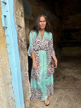 Grace Animal Print Maxi Dress - Mint