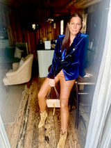Blazer Victoria de terciopelo azul marino