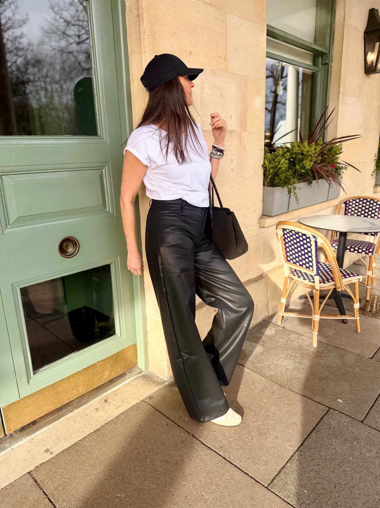 Ally Faux Leather Barrel Pant - Black