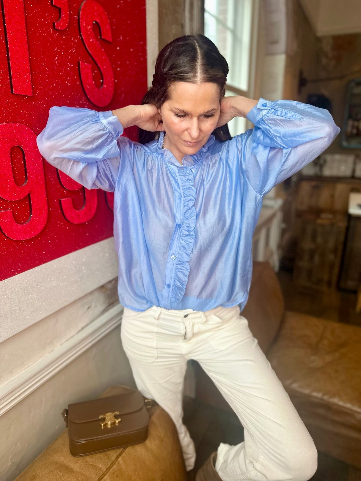 Lila Ruffled Blouse - Sky Blue