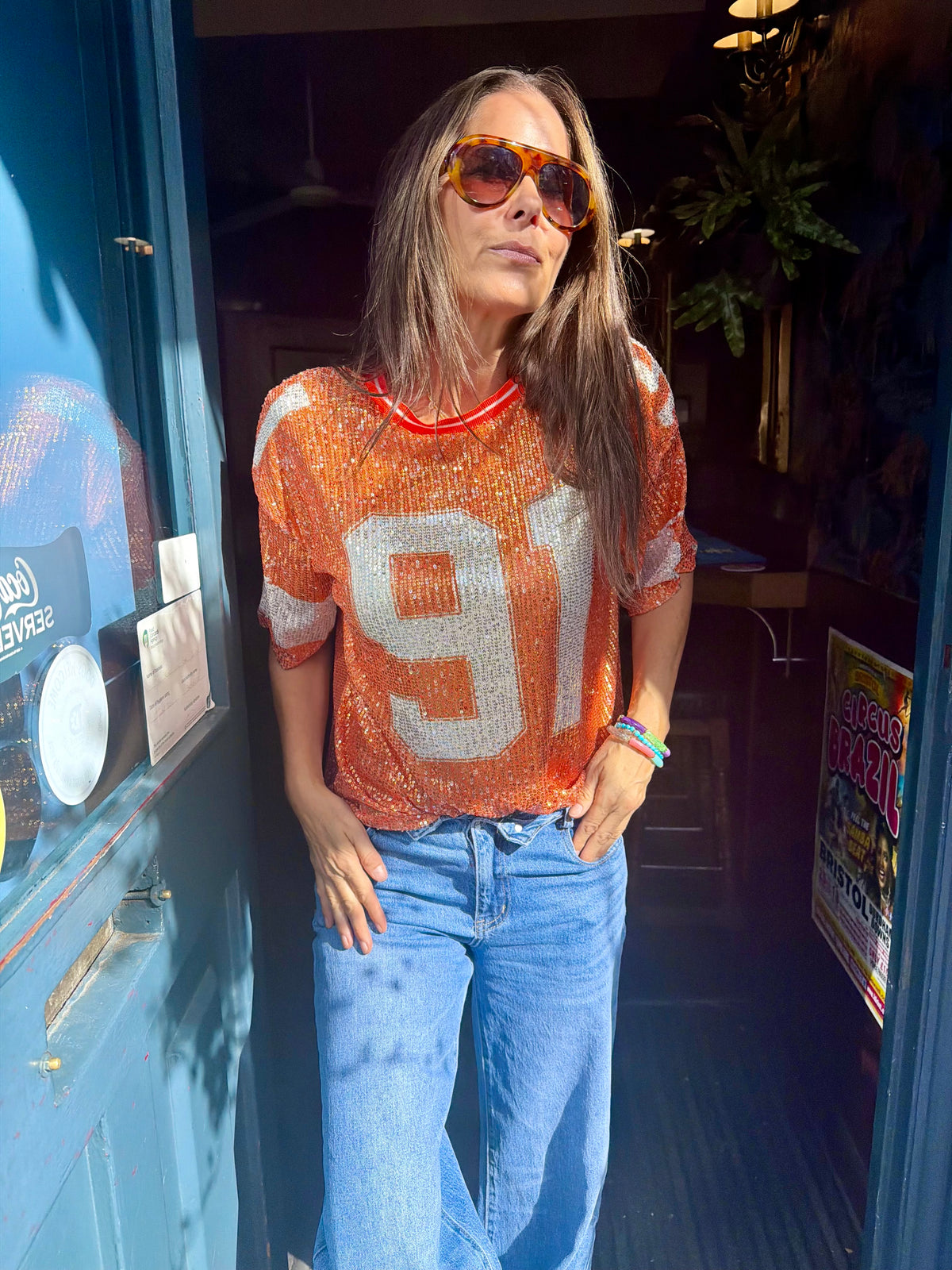 Sequin NFL Inspired Top - Orange