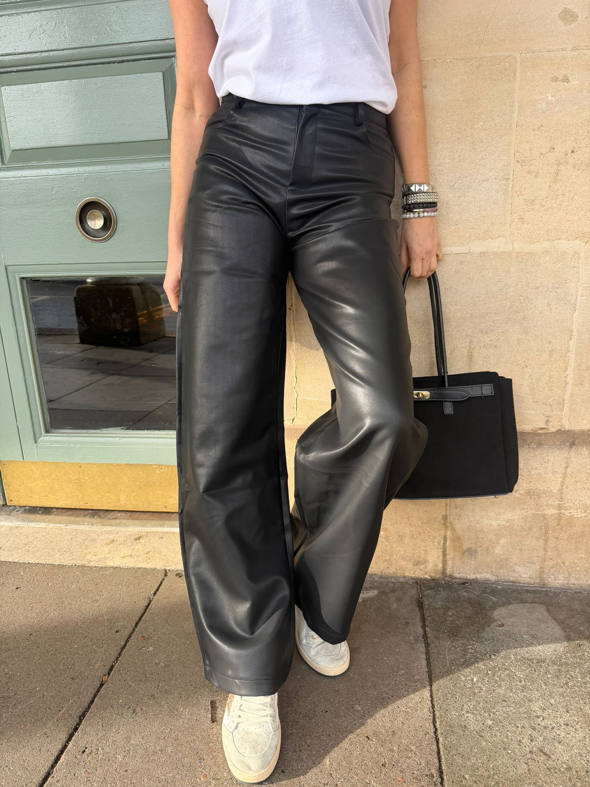 Ally Faux Leather Barrel Pant - Black