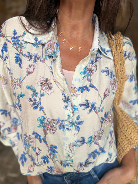 Lavender Embellished Printed Blouse