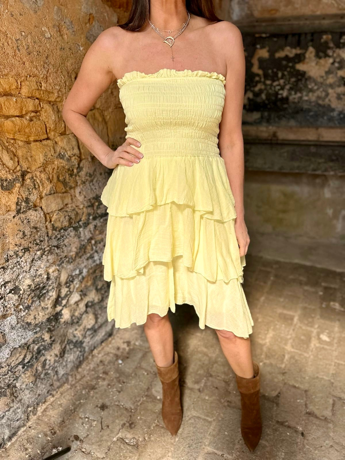 Laurie Ruffle Mini Dress - Yellow