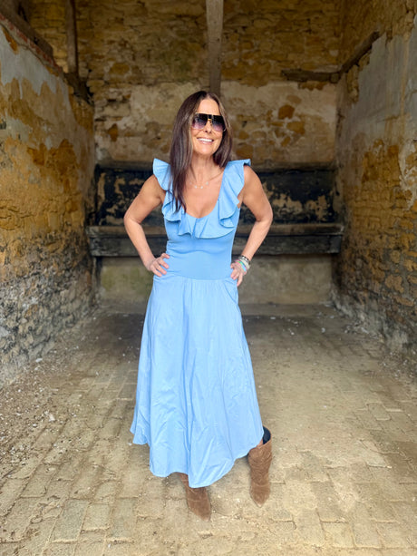 Jenna Ruffle Strap Dress - Sky Blue