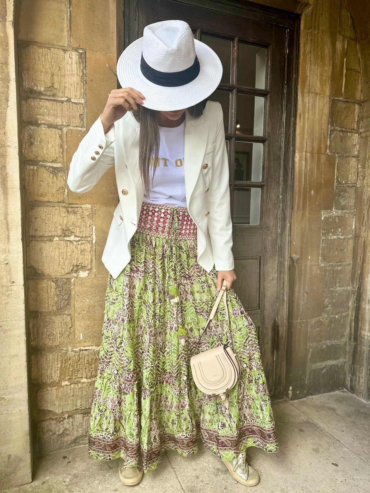 Believer Tiered Maxi Skirt Pea Green