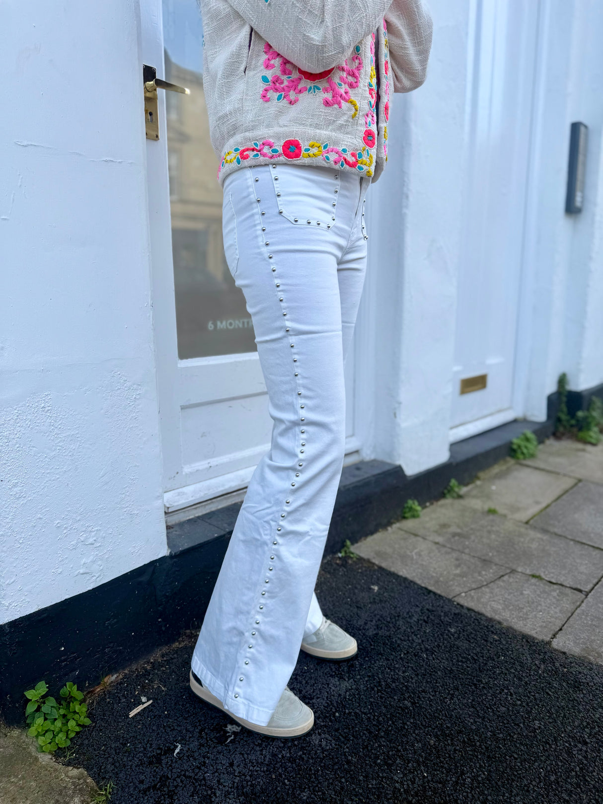 Stella Studded Bootcut Jean - White