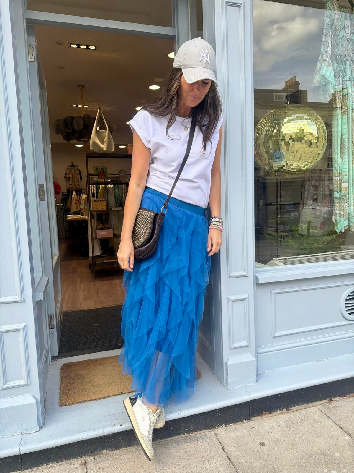 Rosalie Tulle Midi Skirt - Cobalt Blue