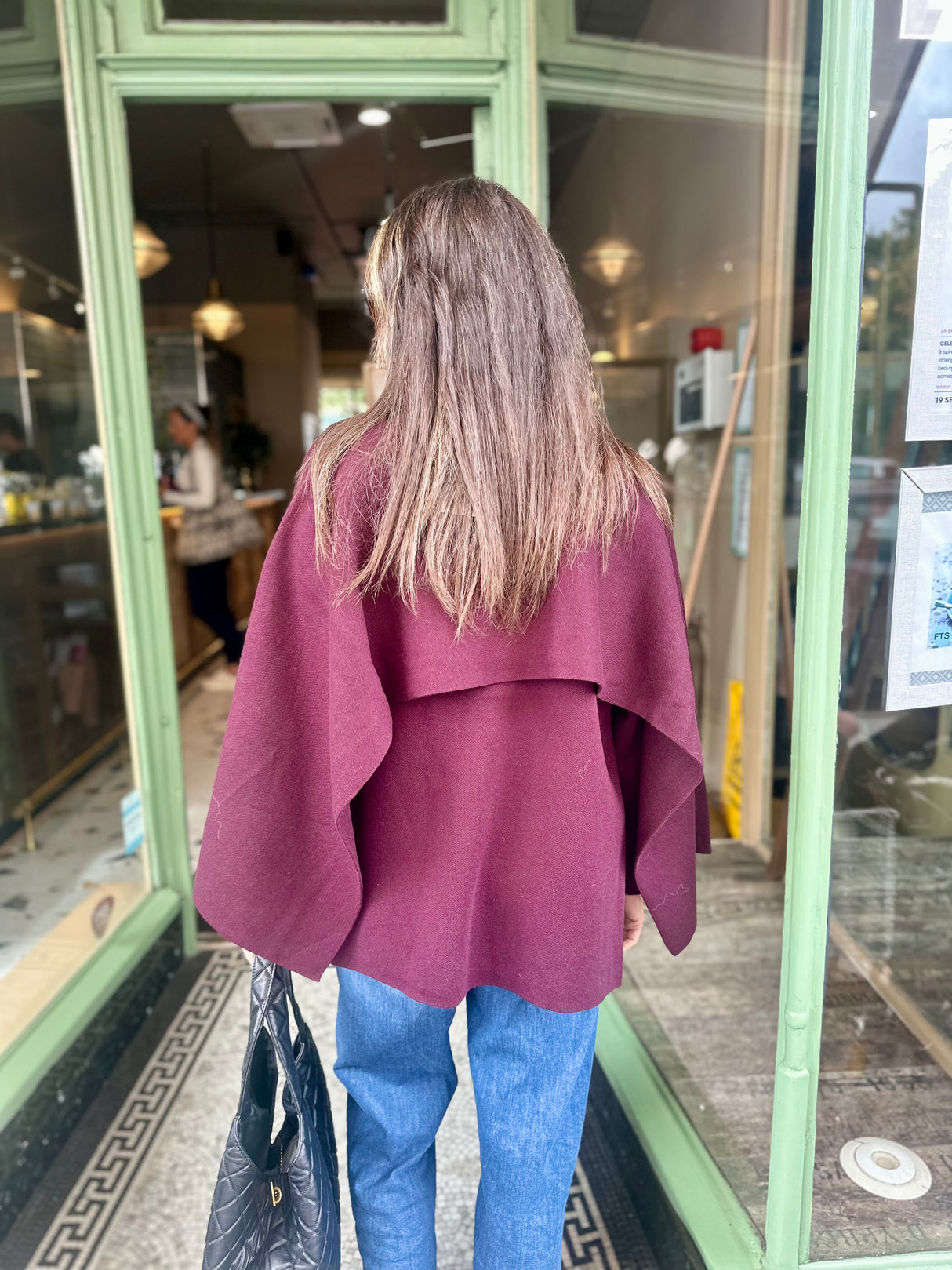Fliss Knitted Cape with Scarf - Cherry