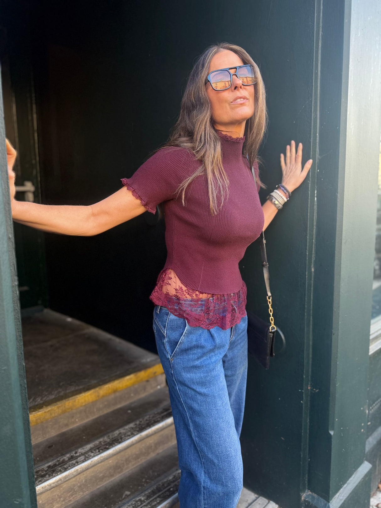 Ophelia Short Sleeve Turtleneck - Cherry