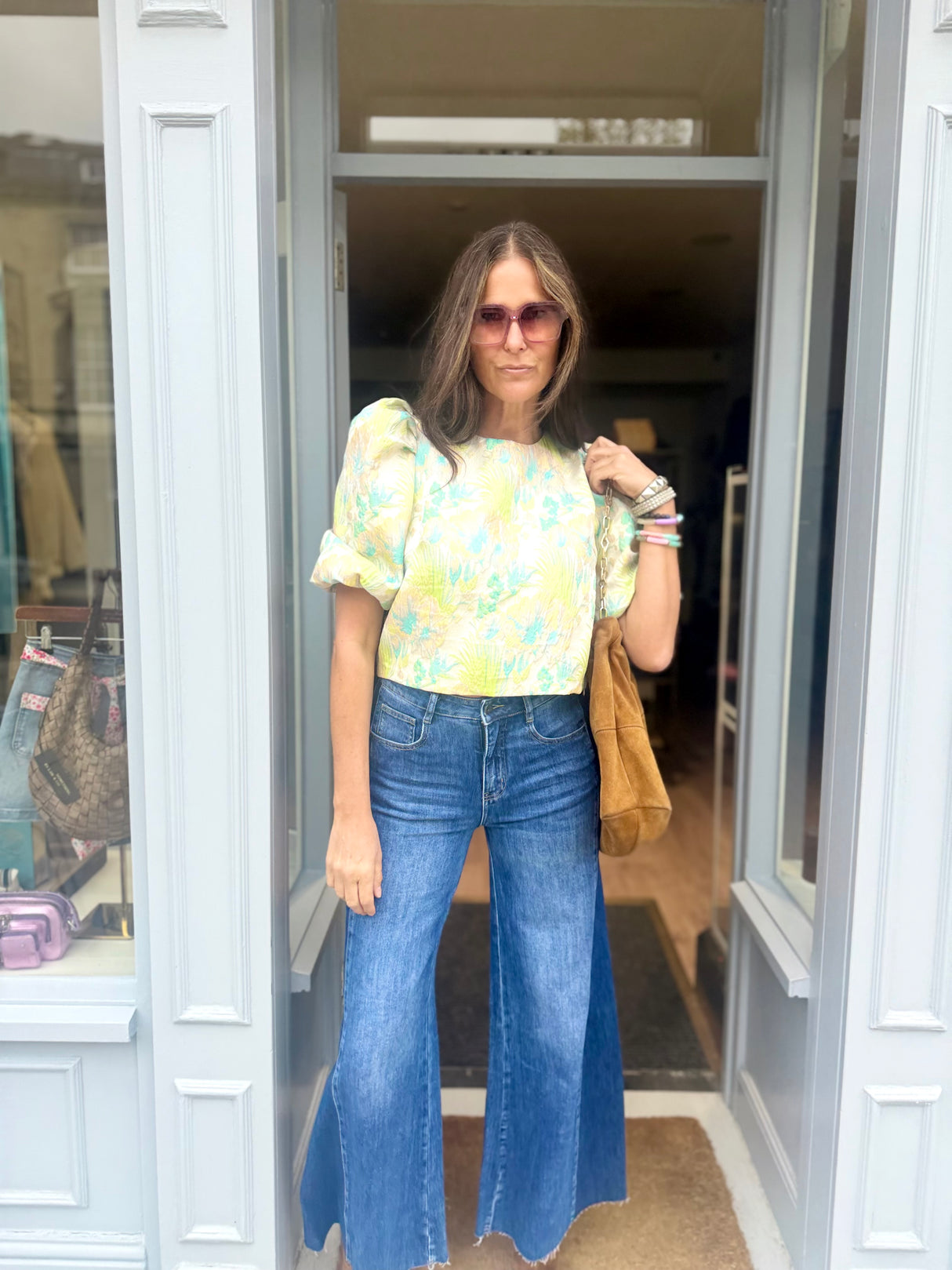 Novalie Cropped Blouse - Blue