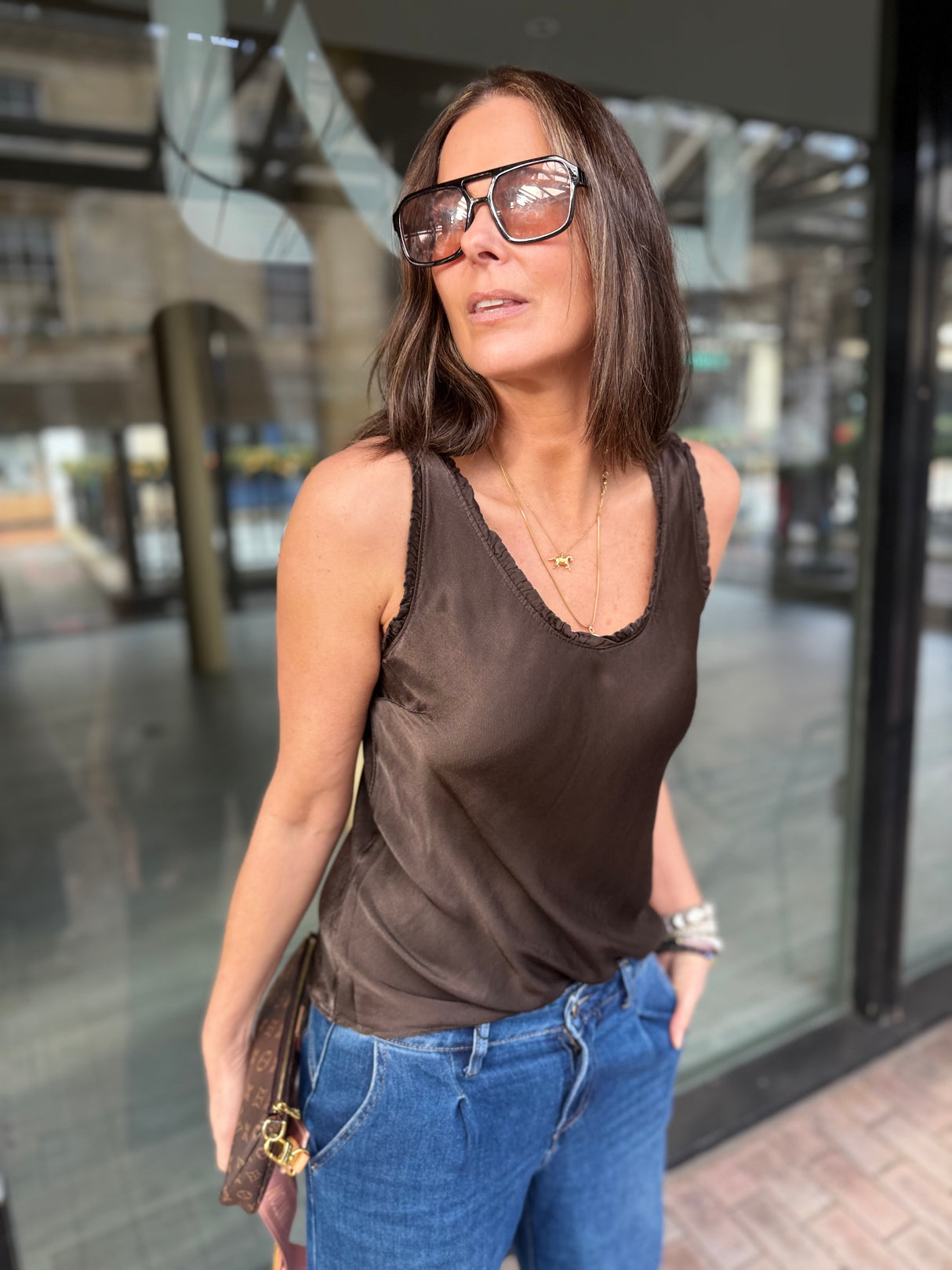 Delilah Silky Tank - Chocolate