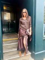 Highland Satin Lace Skirt - Chocolate