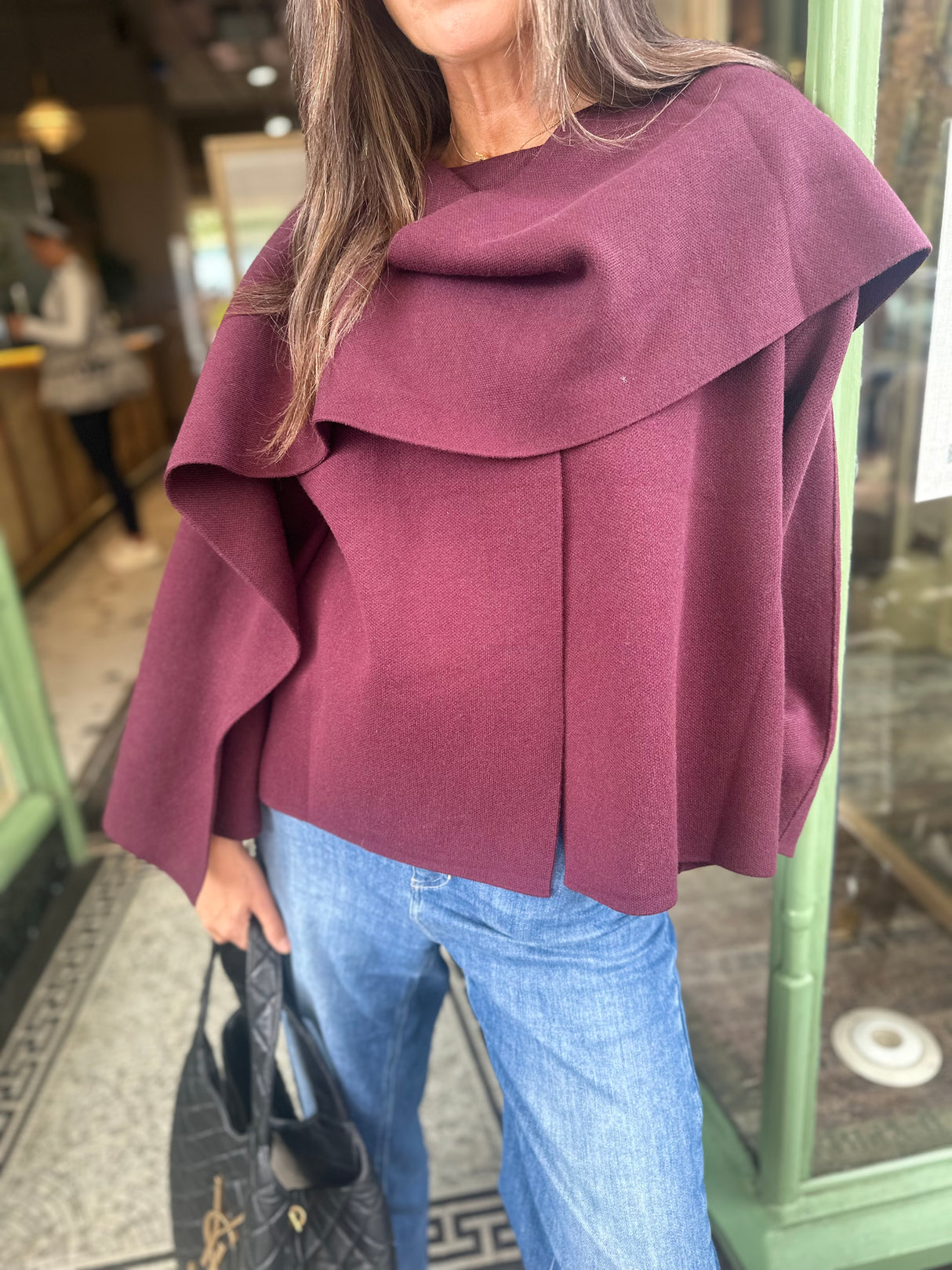 Fliss Knitted Cape with Scarf - Cherry