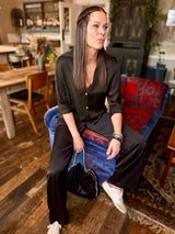 Blusa de mezcla de seda Ray - Negra