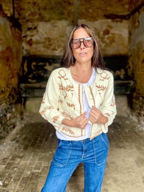 Imy Embroidered Cropped Jacket - Neutral