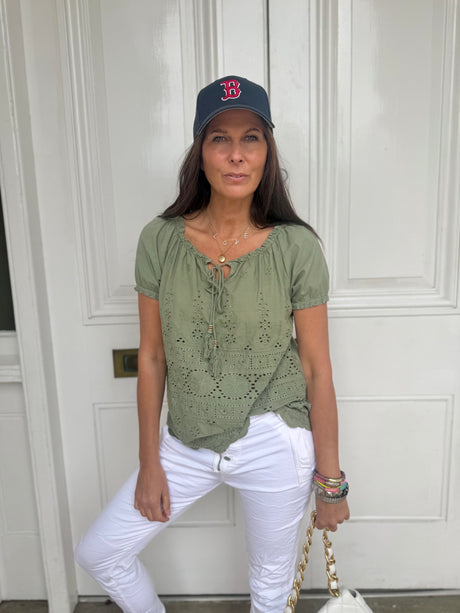 Florence Broiderie Anglaise Top - Khaki