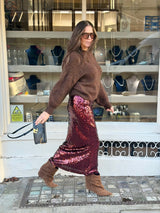 Mariah Sequin Midi Skirt - Cherry