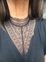 Clare Essential Top With Lace - Black