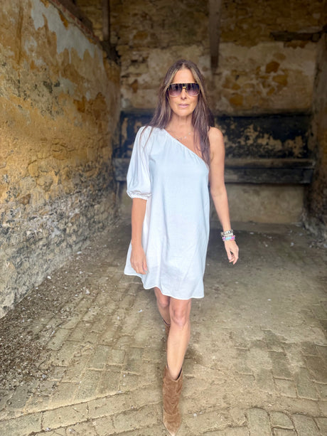 Den One Shoulder Smock Dress - White