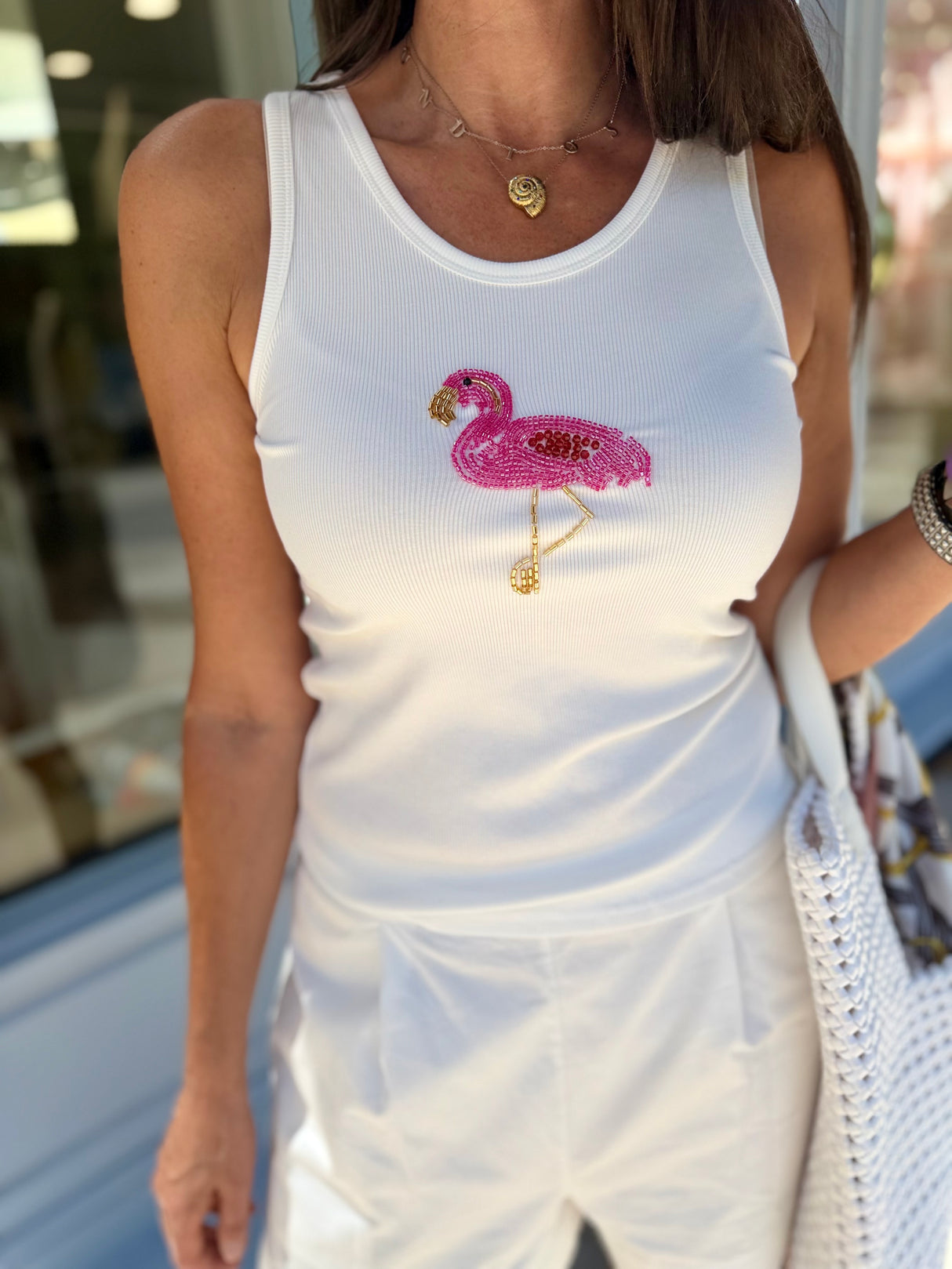 Embellished Tank - Flamingo