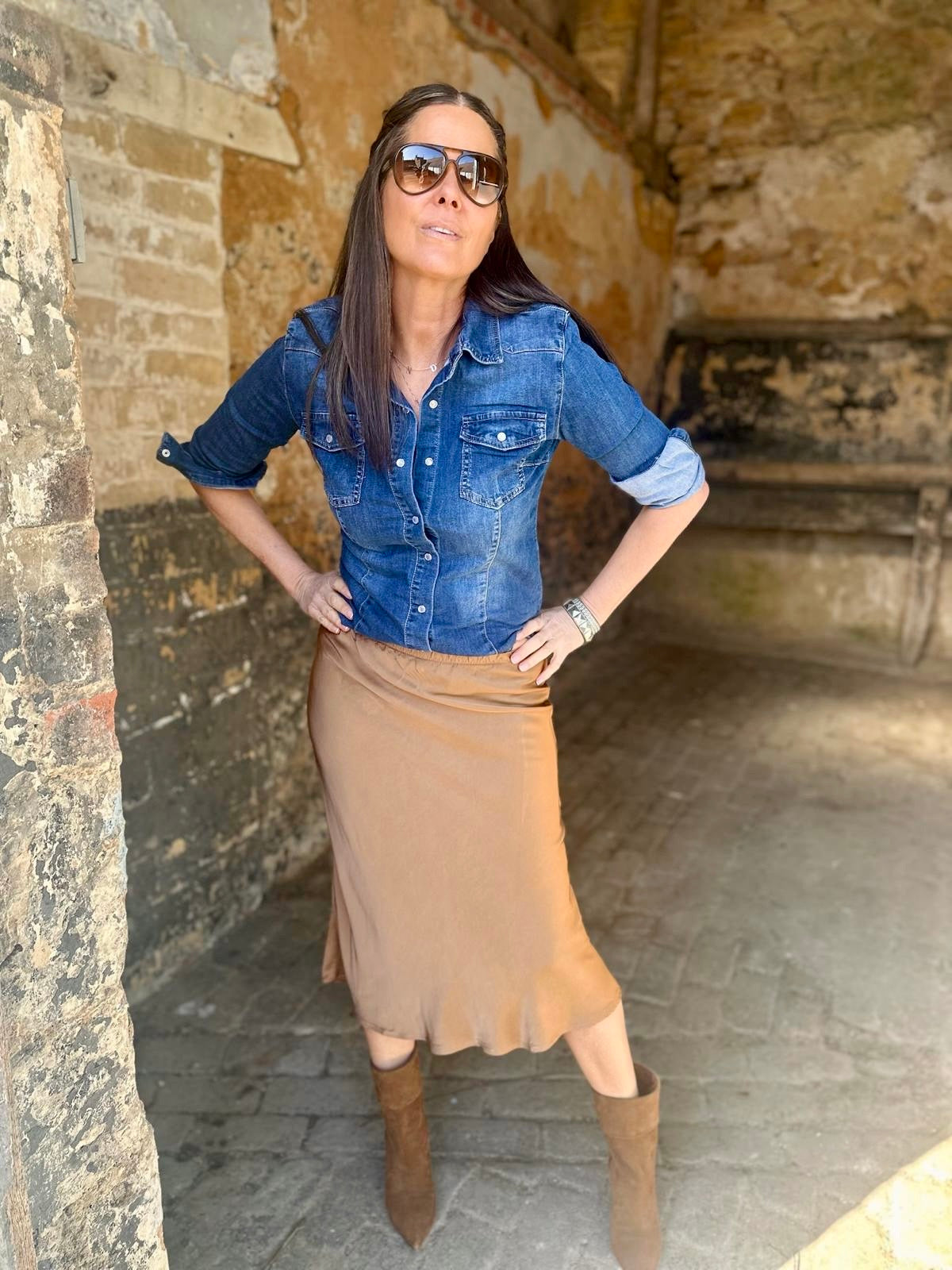 Kaite Silk Blend Skirt Camel