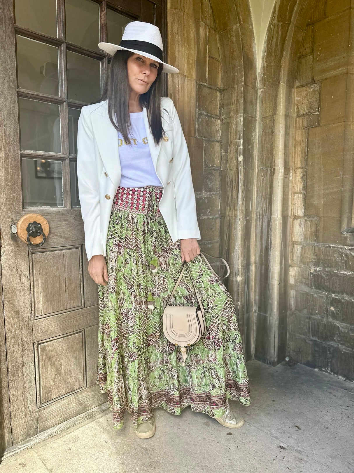 Believer Tiered Maxi Skirt Pea Green