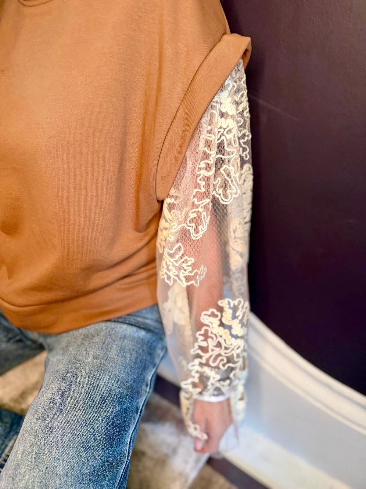 Frost Lace Sleeve Sweatshirt - Coffee **LIMITED EDITION**