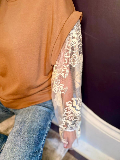 Frost Lace Sleeve Sweatshirt - Coffee *LIMITED*