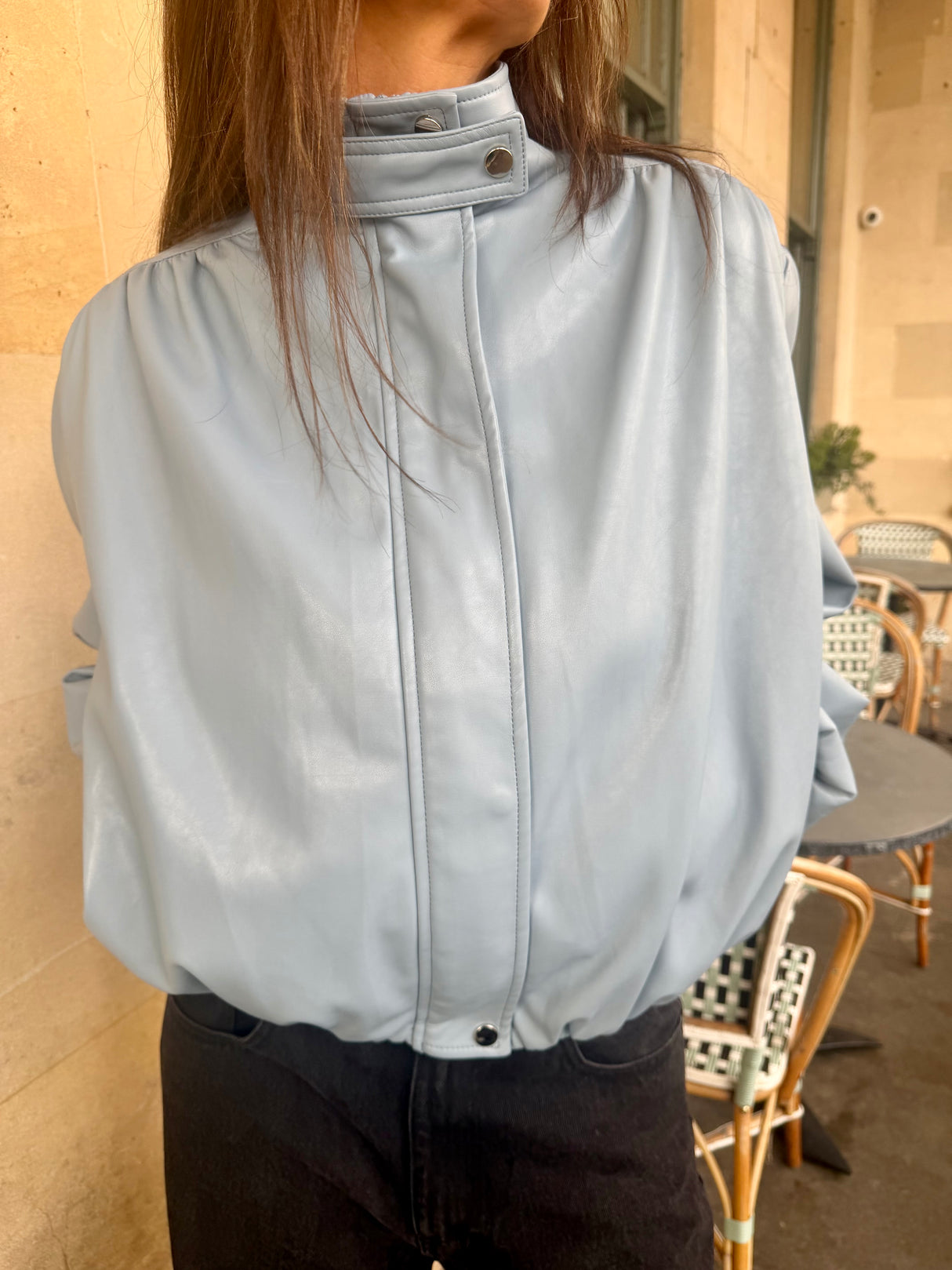 Maz Faux Leather Jacket - Baby Blue