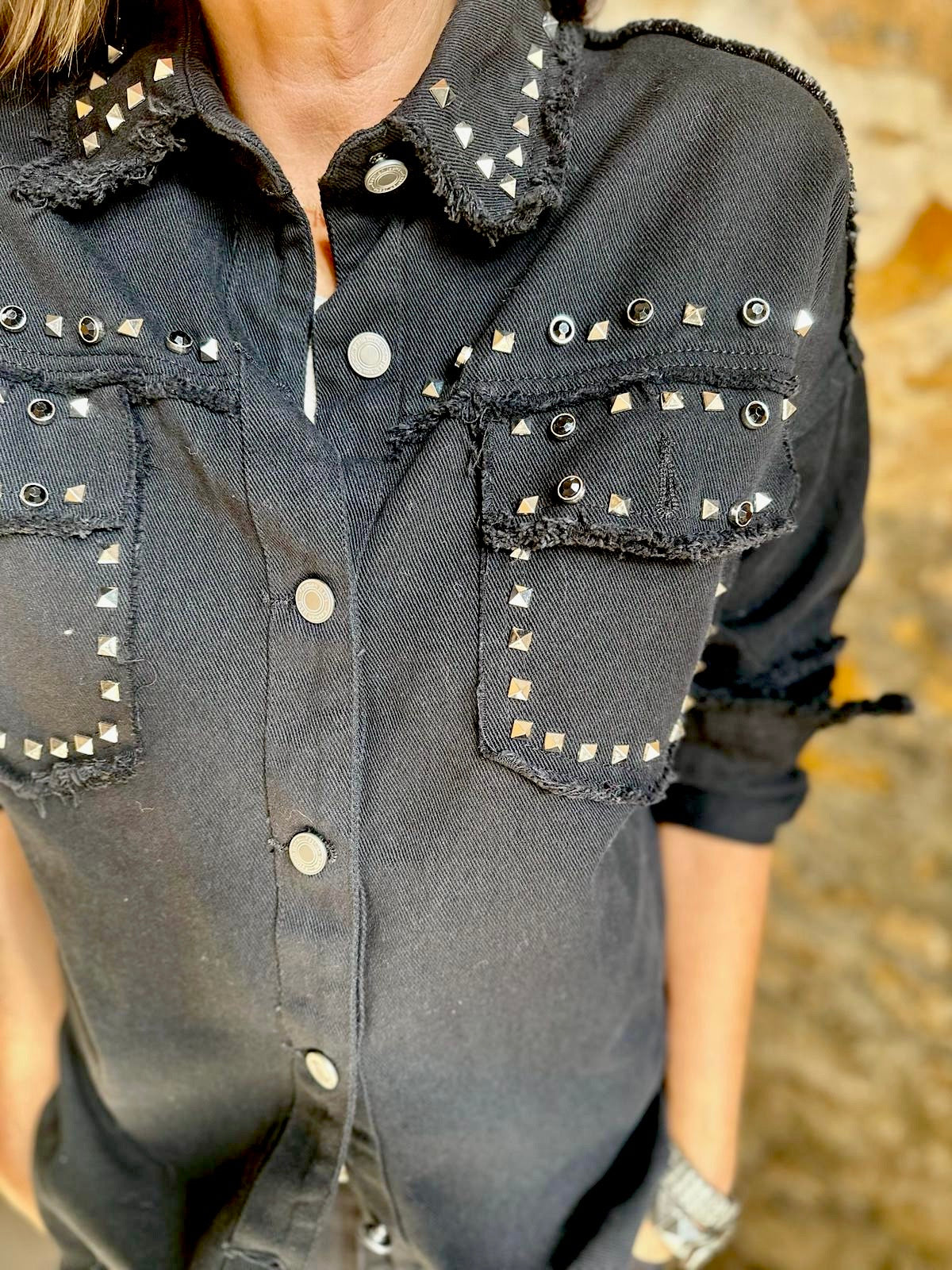 Chaqueta cargo con tachuelas Rocky - Negra