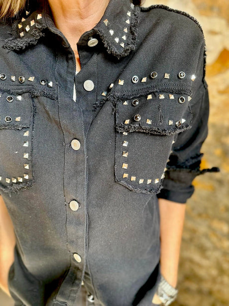 Chaqueta cargo con tachuelas Rocky - Negra