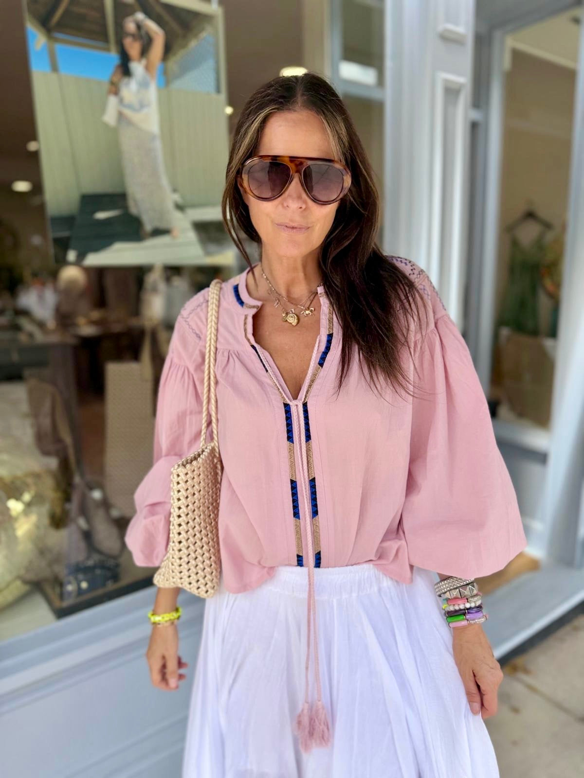 Citrine Blouse With Tassel - Pink