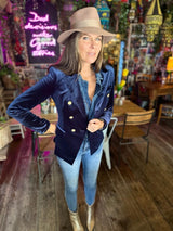 Blazer Victoria de terciopelo azul marino