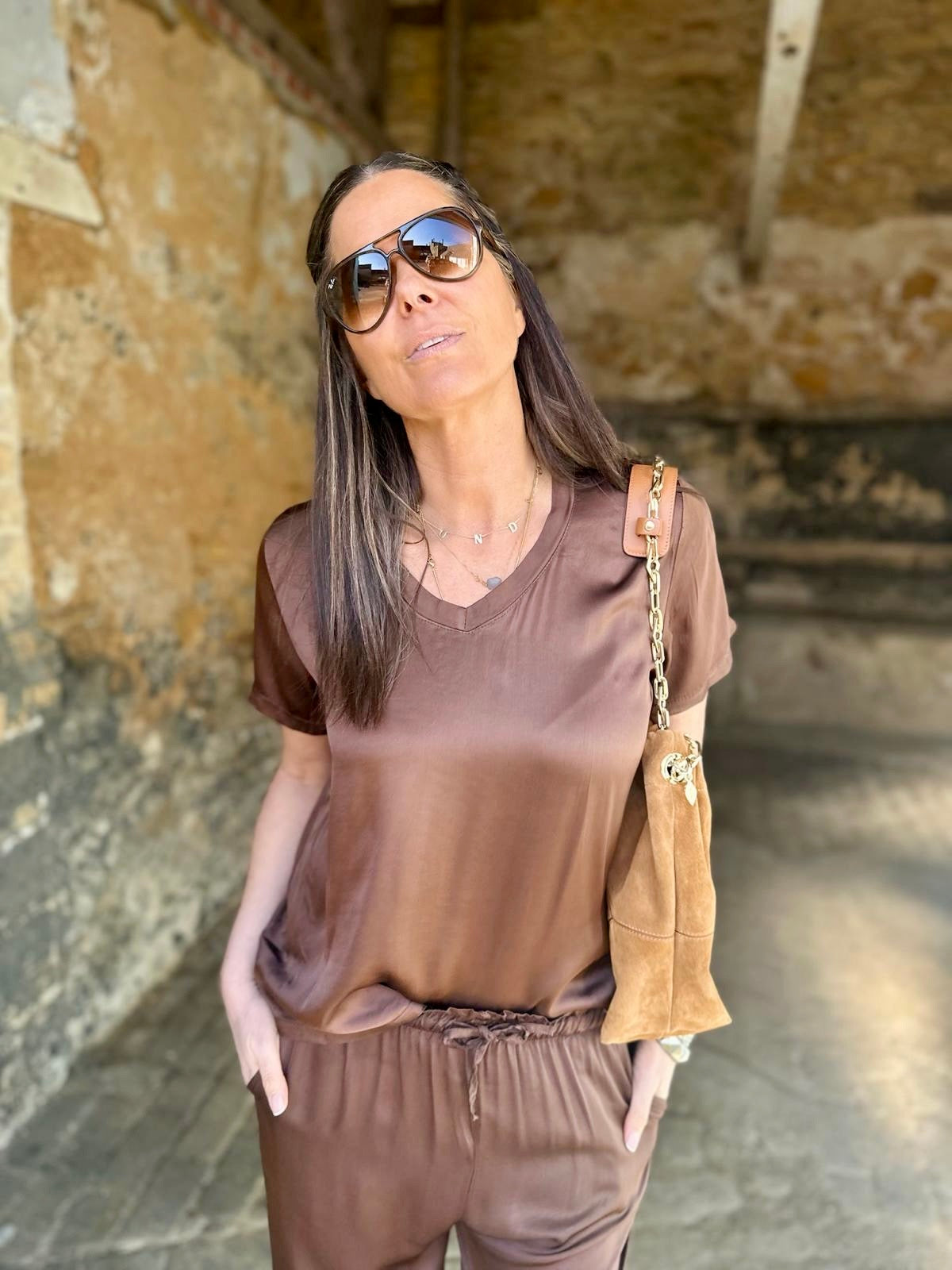 Camiseta Isobel Silk Blend color chocolate